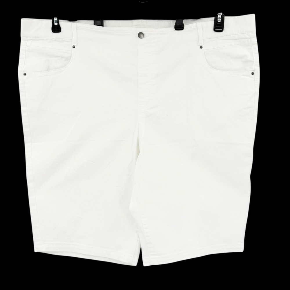 Terra & Sky Women's Pull-on White Stretch Denim Bermuda Plus Sz 3X 24W-26W NWOT